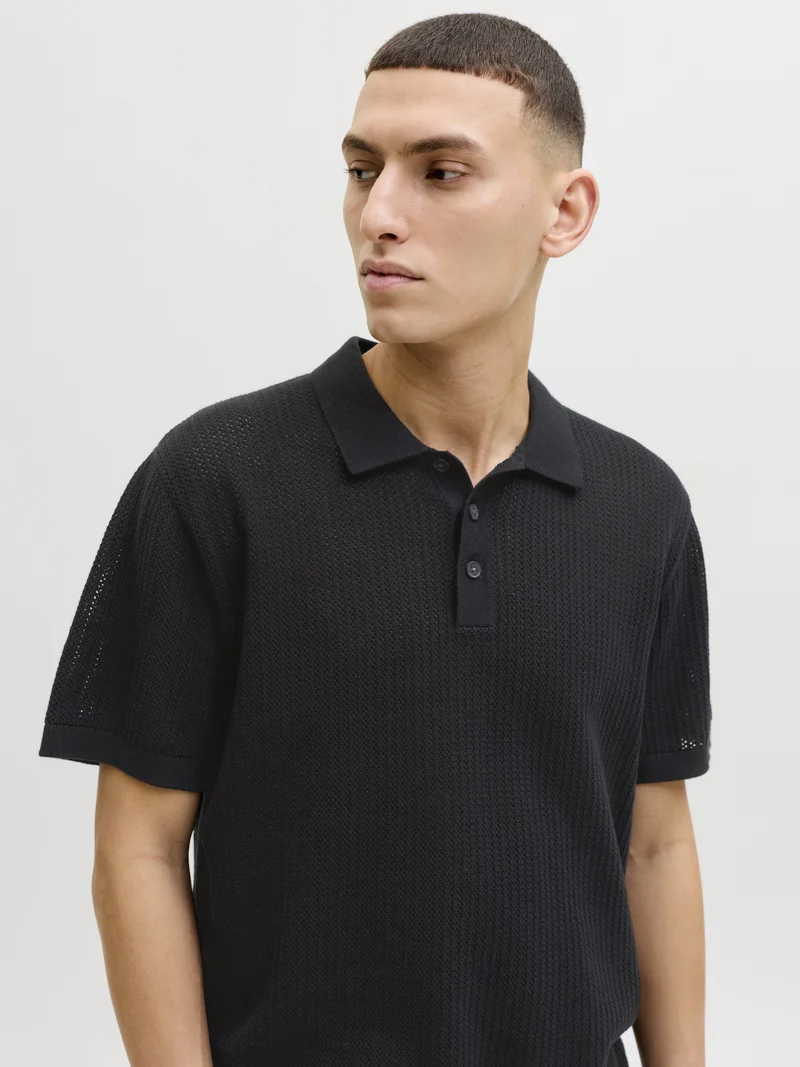 JJJESS KNIT POLO SS, Black