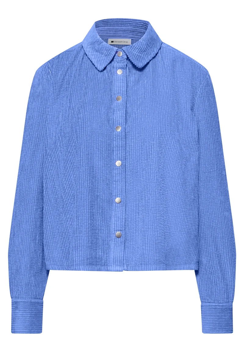 QR Corduroy shirtcollar blouse, bonnet blue