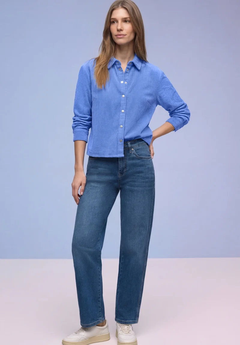 QR Corduroy shirtcollar blouse, bonnet blue