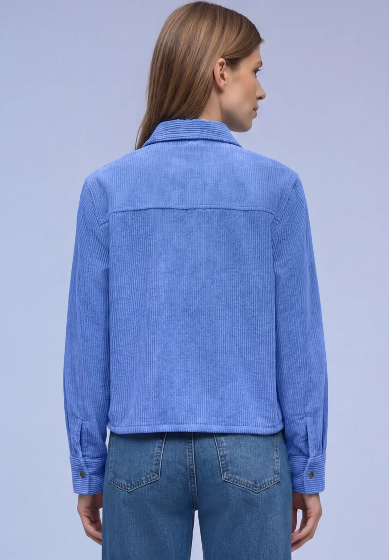 QR Corduroy shirtcollar blouse, bonnet blue