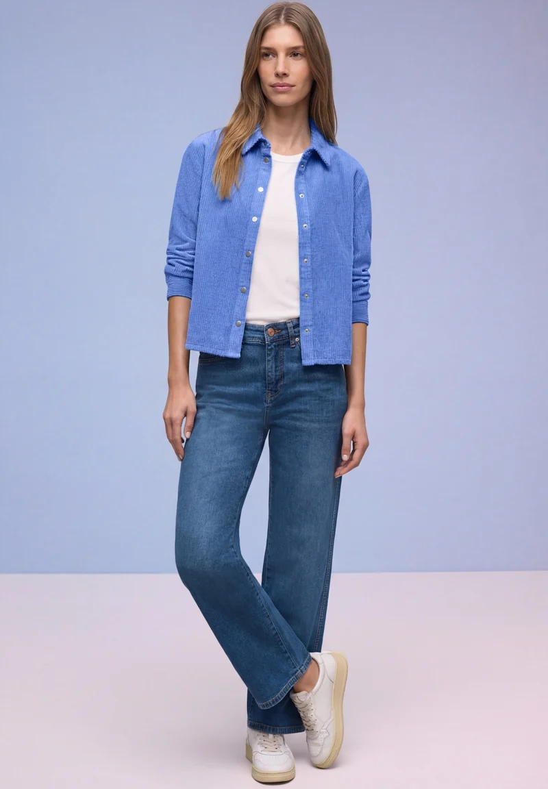 QR Corduroy shirtcollar blouse, bonnet blue