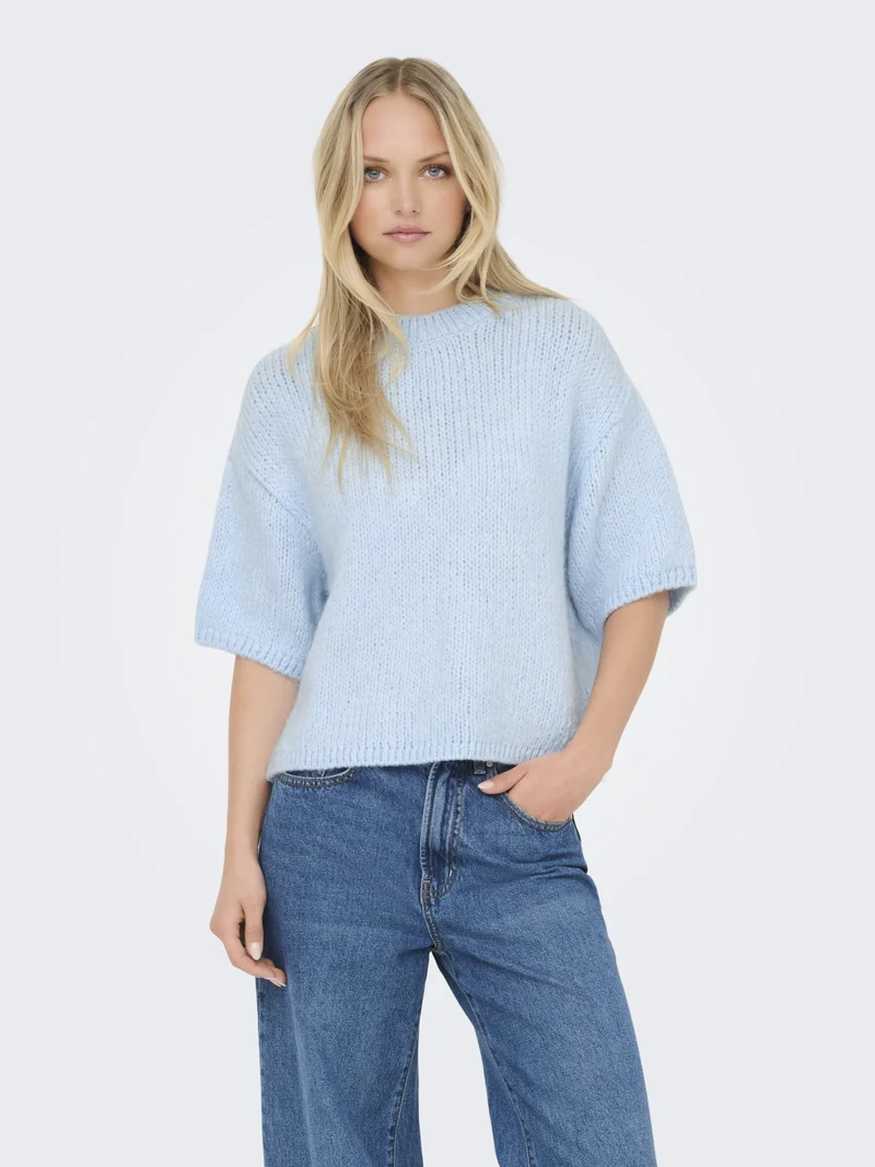 JDYLINEA S/S PULLOVER O-NECK KNT NO, Cashmere Blue