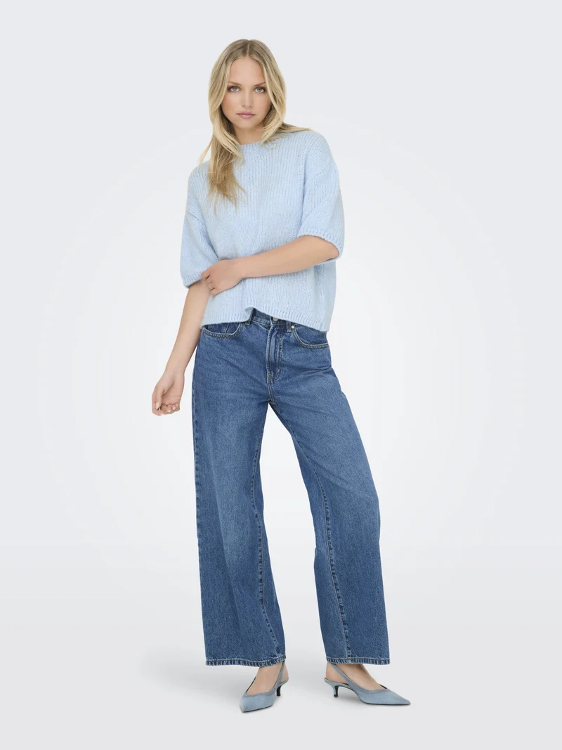 JDYLINEA S/S PULLOVER O-NECK KNT NO, Cashmere Blue