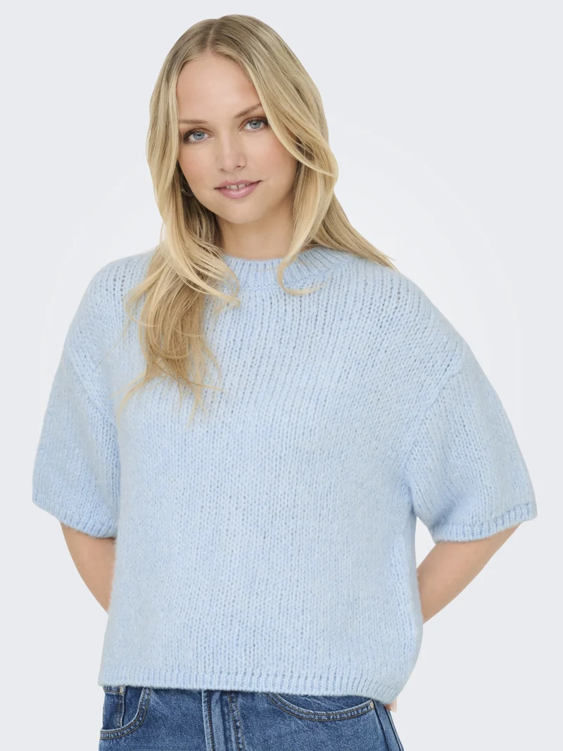 JDYLINEA S/S PULLOVER O-NECK KNT NO, Cashmere Blue