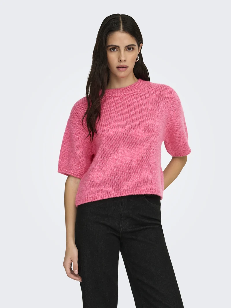 JDYLINEA S/S PULLOVER O-NECK KNT NO, Pink Carnation