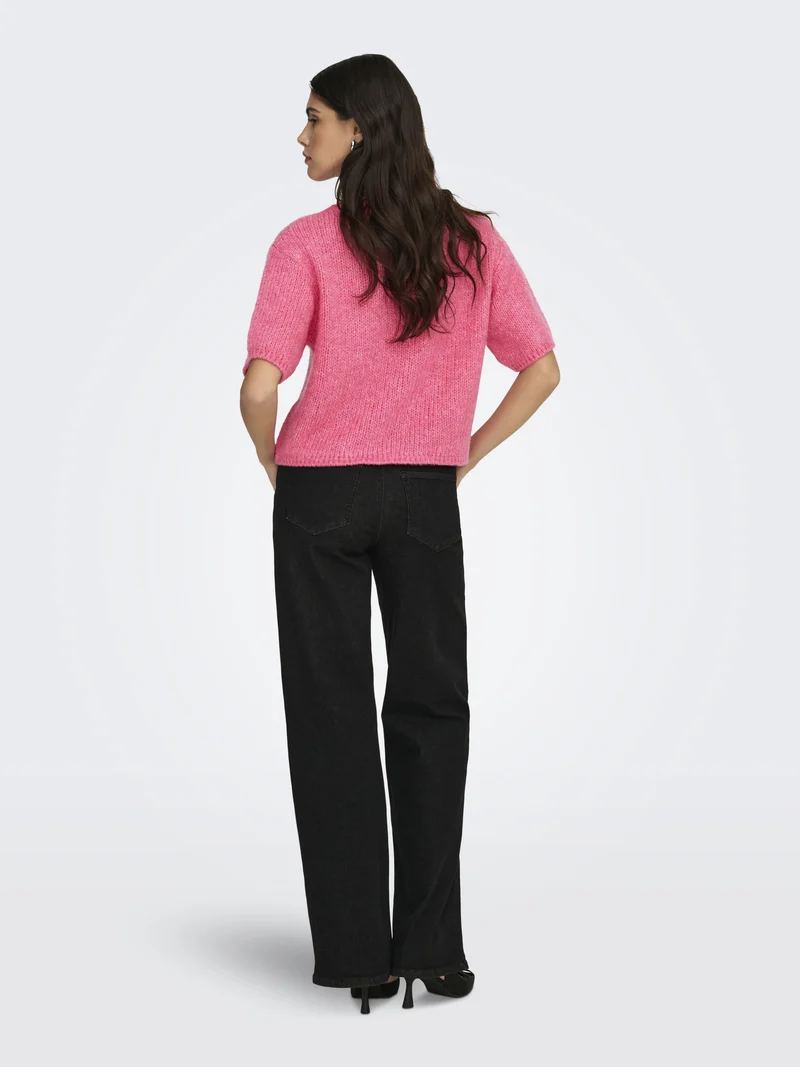 JDYLINEA S/S PULLOVER O-NECK KNT NO, Pink Carnation