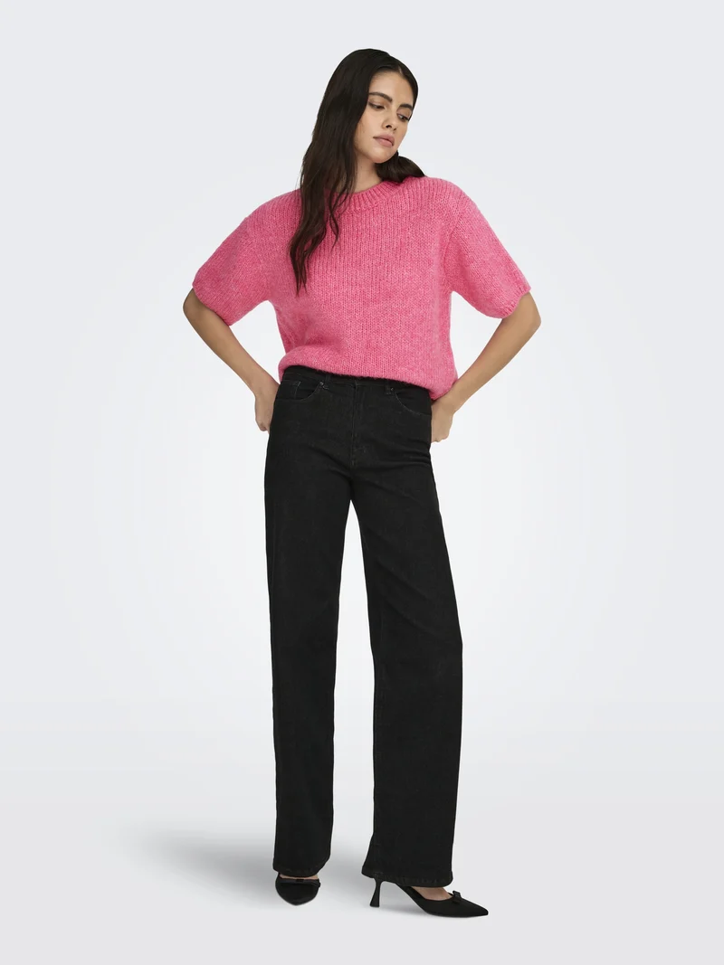 JDYLINEA S/S PULLOVER O-NECK KNT NO, Pink Carnation