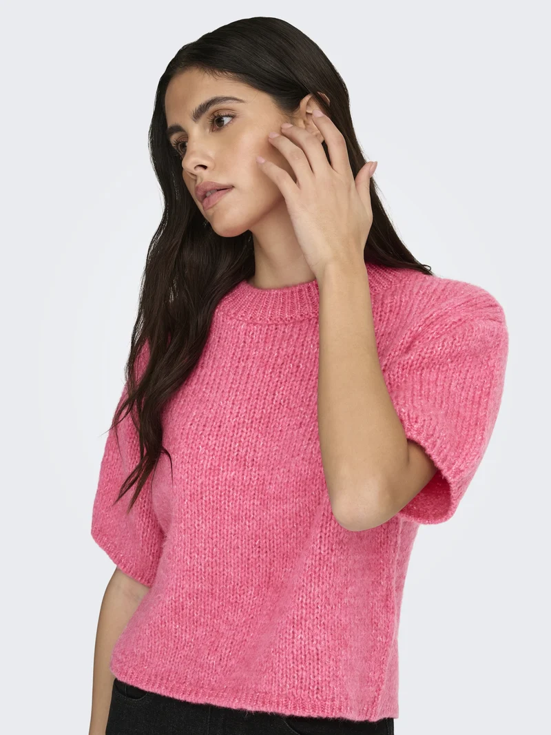 JDYLINEA S/S PULLOVER O-NECK KNT NO, Pink Carnation