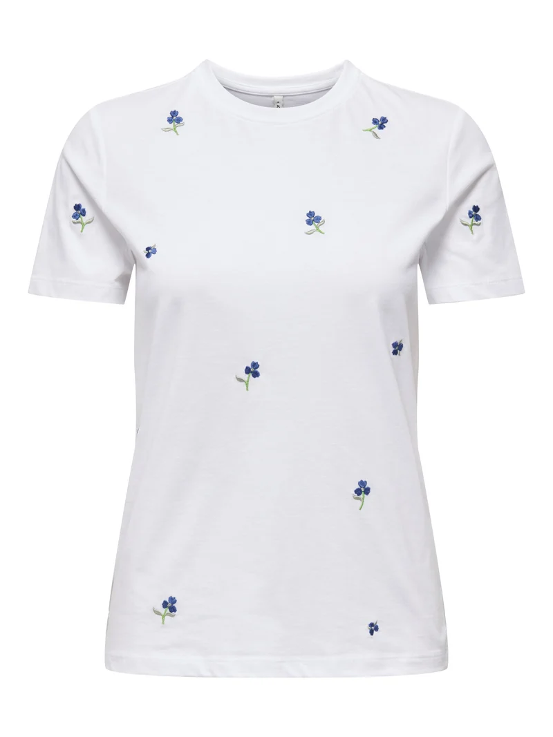 ONLKETTY S/S O-NECK TOP JRS NOOS, Bright White/True blue flowers