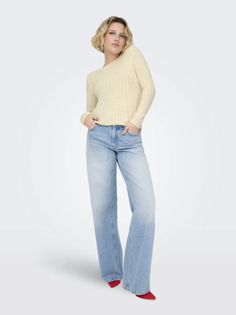 ONLPAMELA LS RIB O-NECK PULLOVER CC, Birch