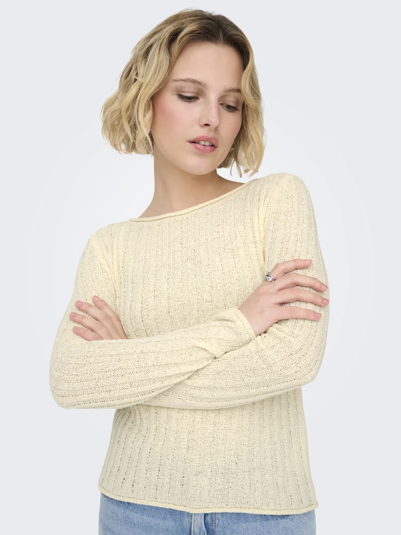 ONLPAMELA LS RIB O-NECK PULLOVER CC, Birch