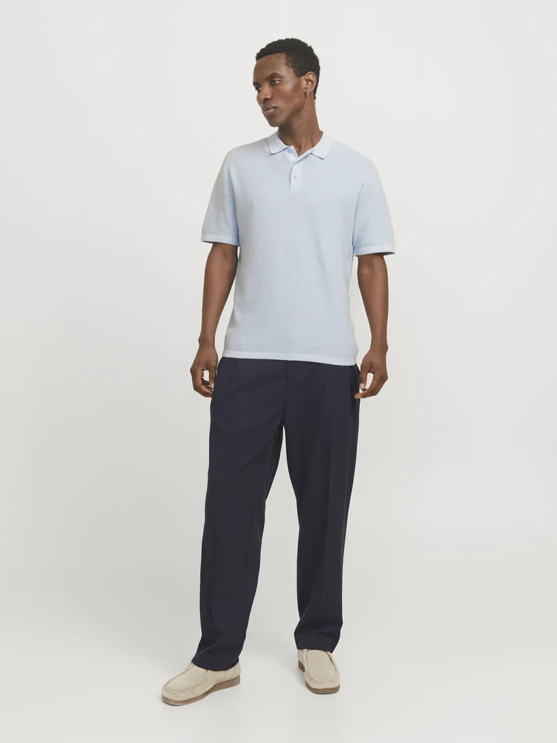 JJEGEORGE KNIT POLO SS SN, Chambray Blue/w. Cloud Dancer