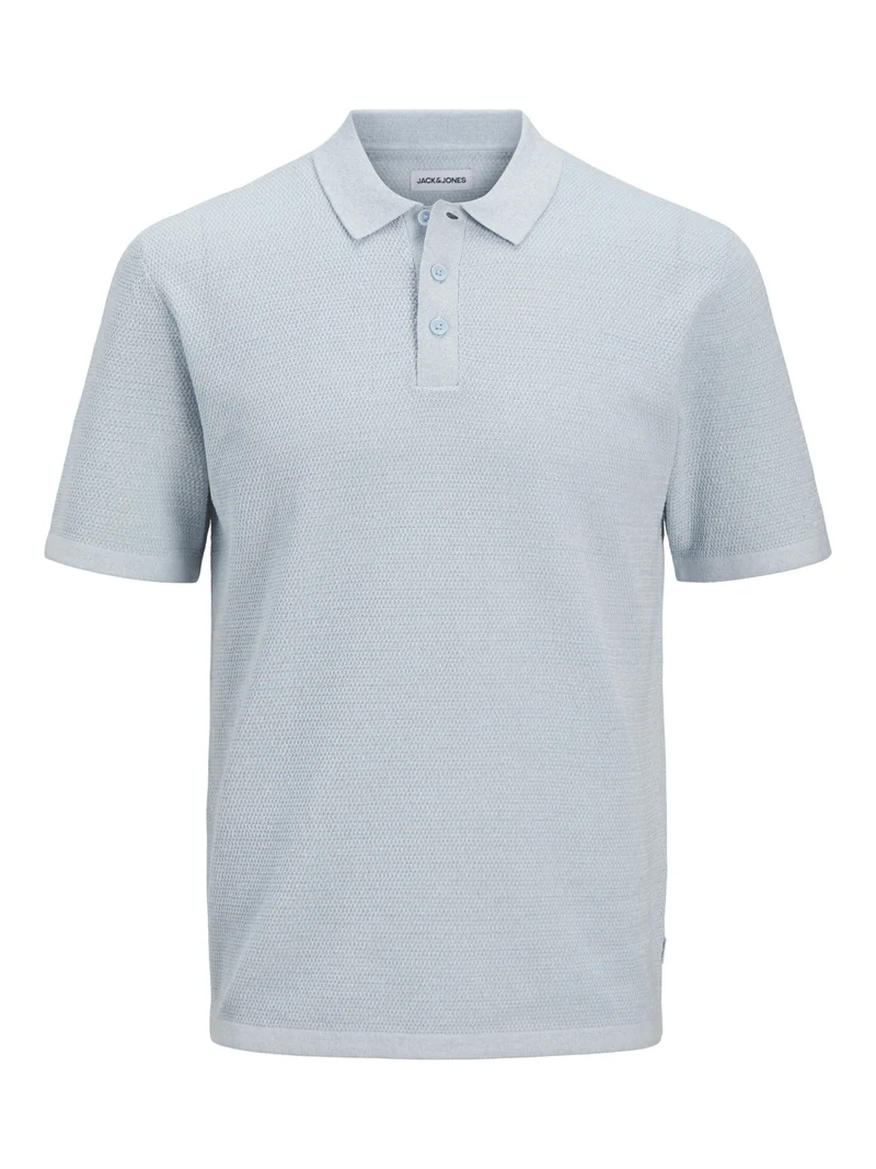 JJEGEORGE KNIT POLO SS SN, Chambray Blue/w. Cloud Dancer