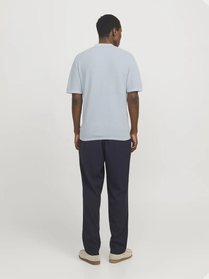 JJEGEORGE KNIT POLO SS SN, Chambray Blue/w. Cloud Dancer