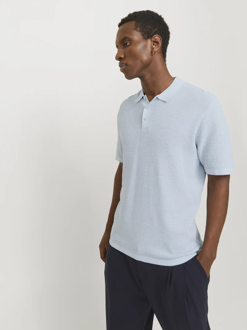 JJEGEORGE KNIT POLO SS SN, Chambray Blue/w. Cloud Dancer
