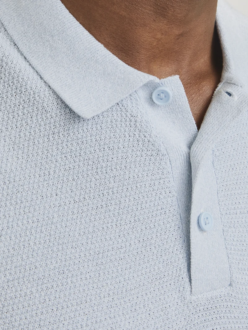 JJEGEORGE KNIT POLO SS SN, Chambray Blue/w. Cloud Dancer