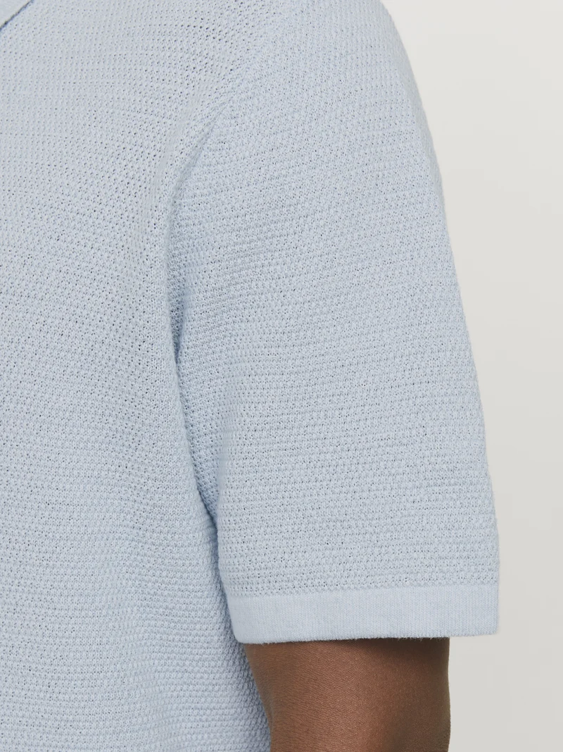 JJEGEORGE KNIT POLO SS SN, Chambray Blue/w. Cloud Dancer
