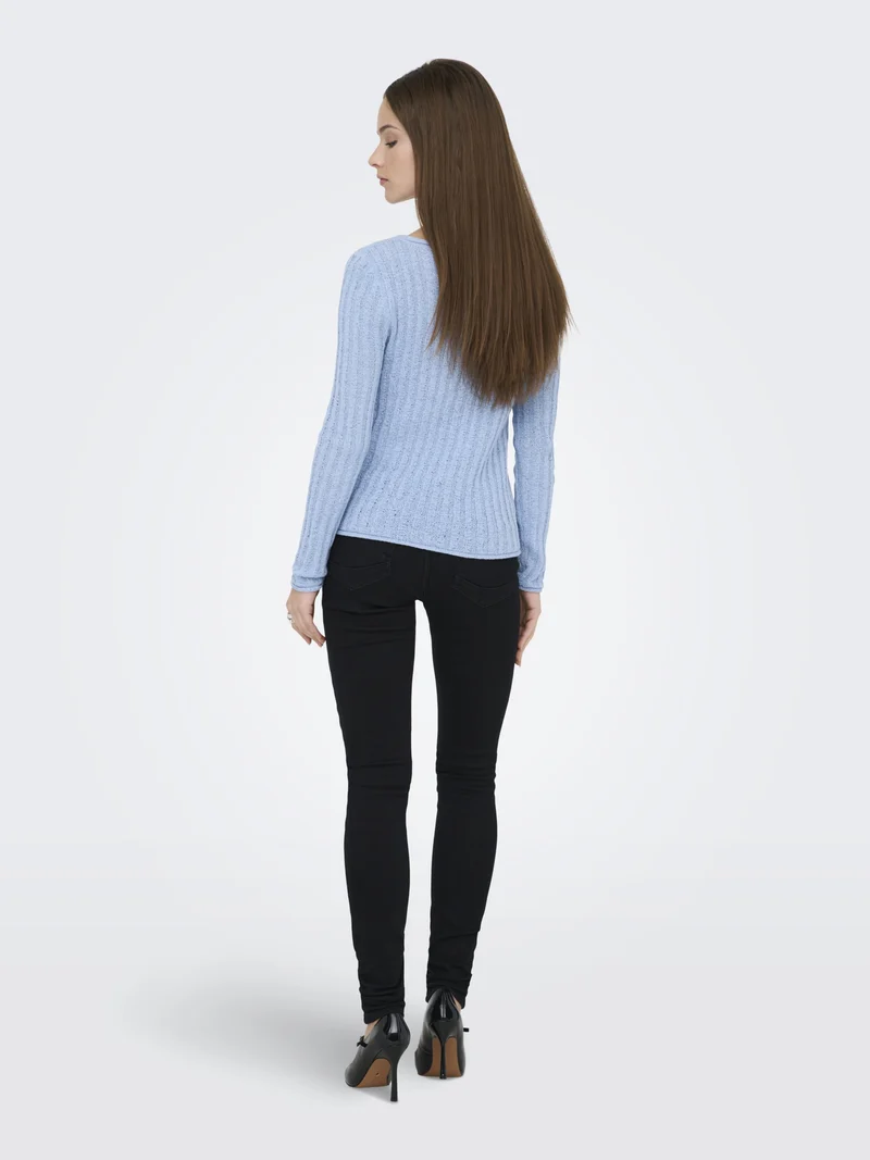 ONLPAMELA LS RIB O-NECK PULLOVER CC, Soft Chambray