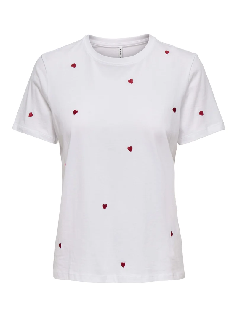 ONLKETTY S/S O-NECK TOP JRS NOOS, Bright White/Heart