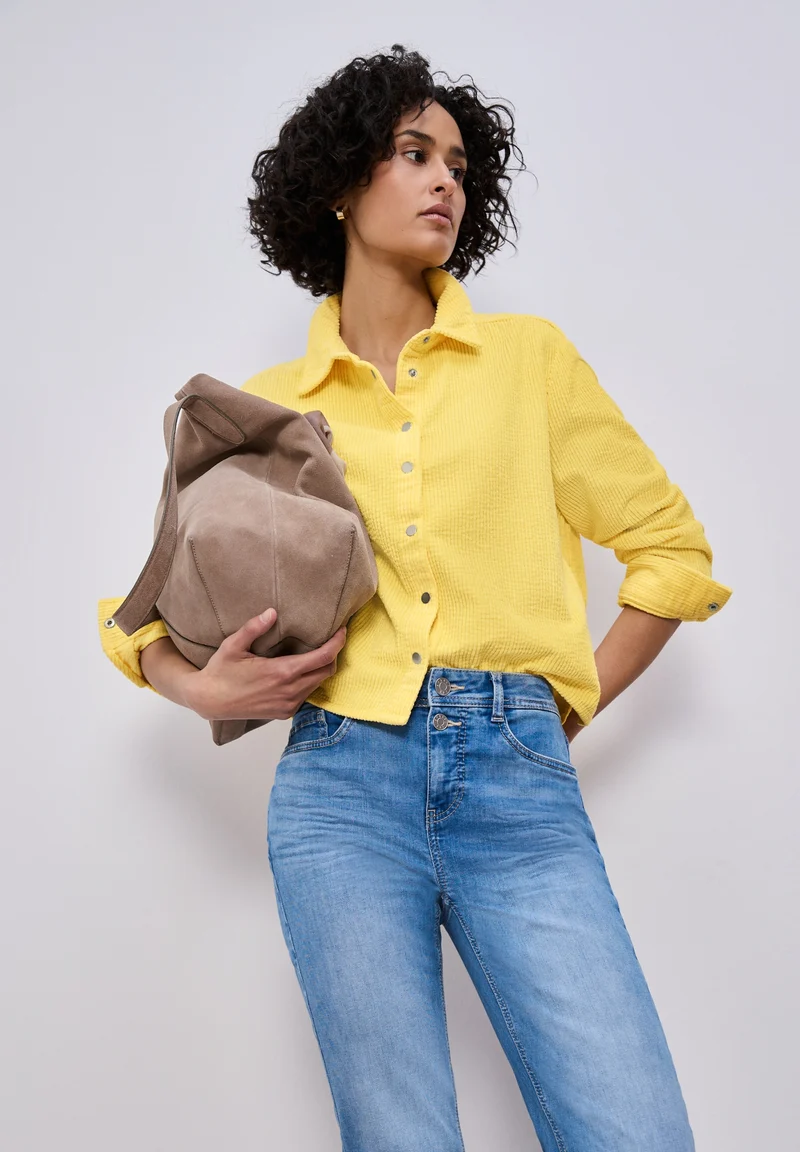 Corduroy shirtcollar blouse w, bloom yellow