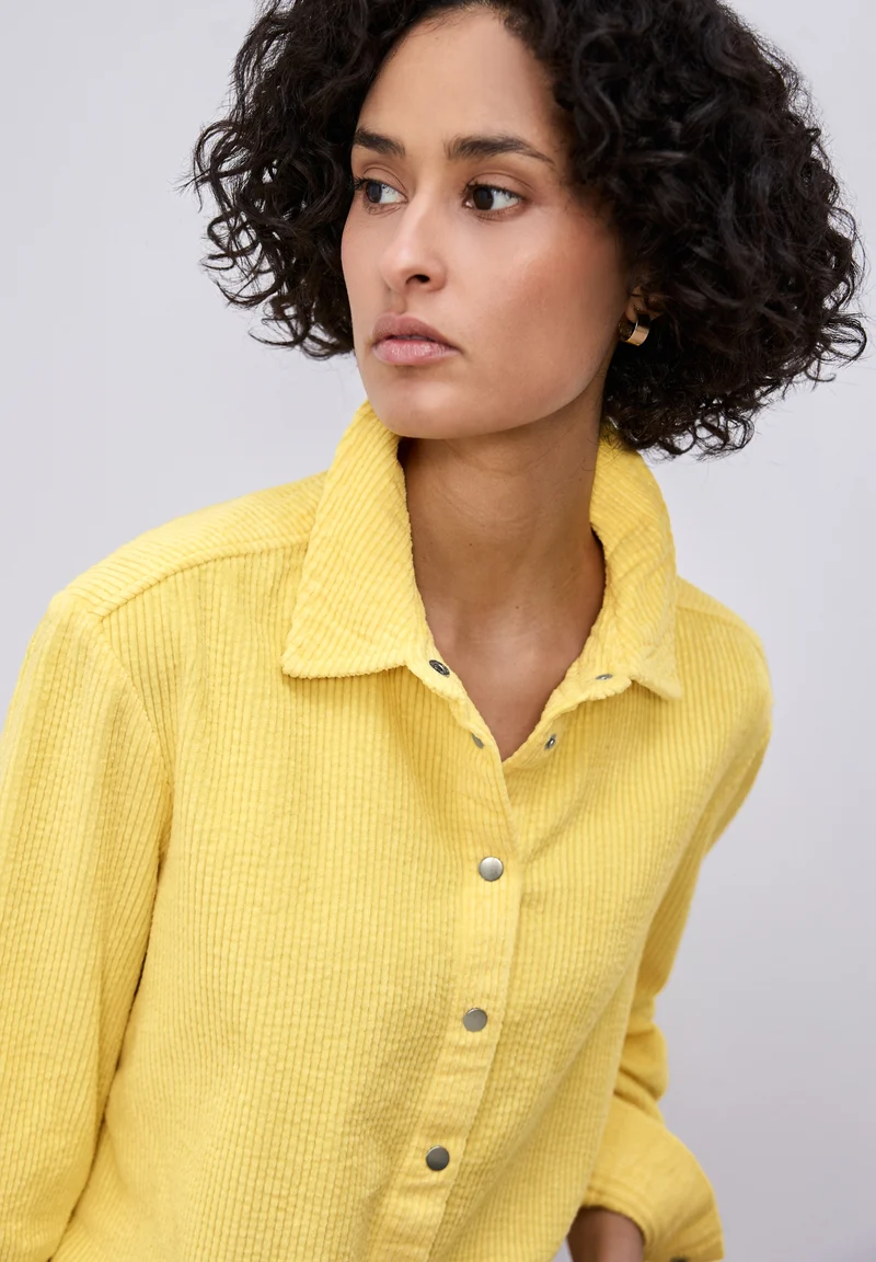 Corduroy shirtcollar blouse w, bloom yellow