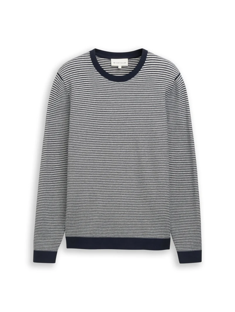 striped crew neck pullover, structured stripe navy white