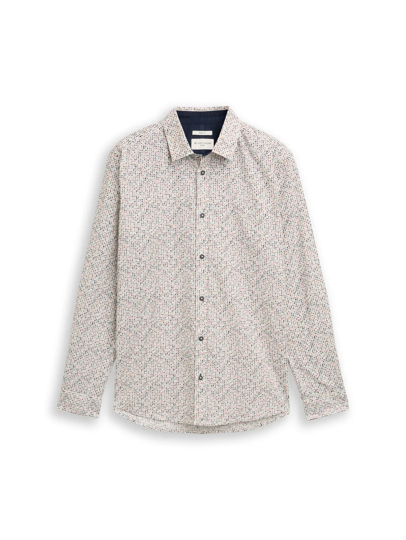 fitted printed shirt, white abstract design