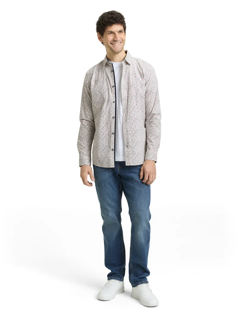 fitted printed shirt, white abstract design