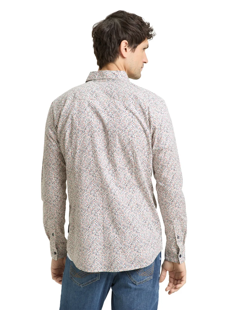 fitted printed shirt, white abstract design