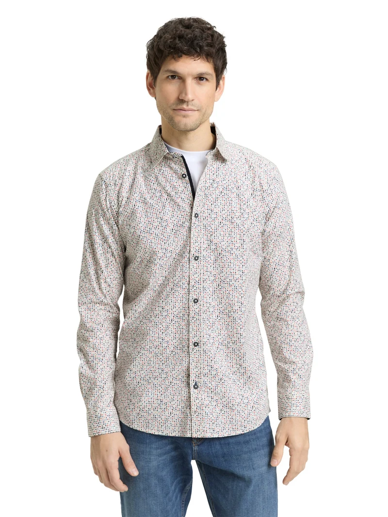 fitted printed shirt, white abstract design