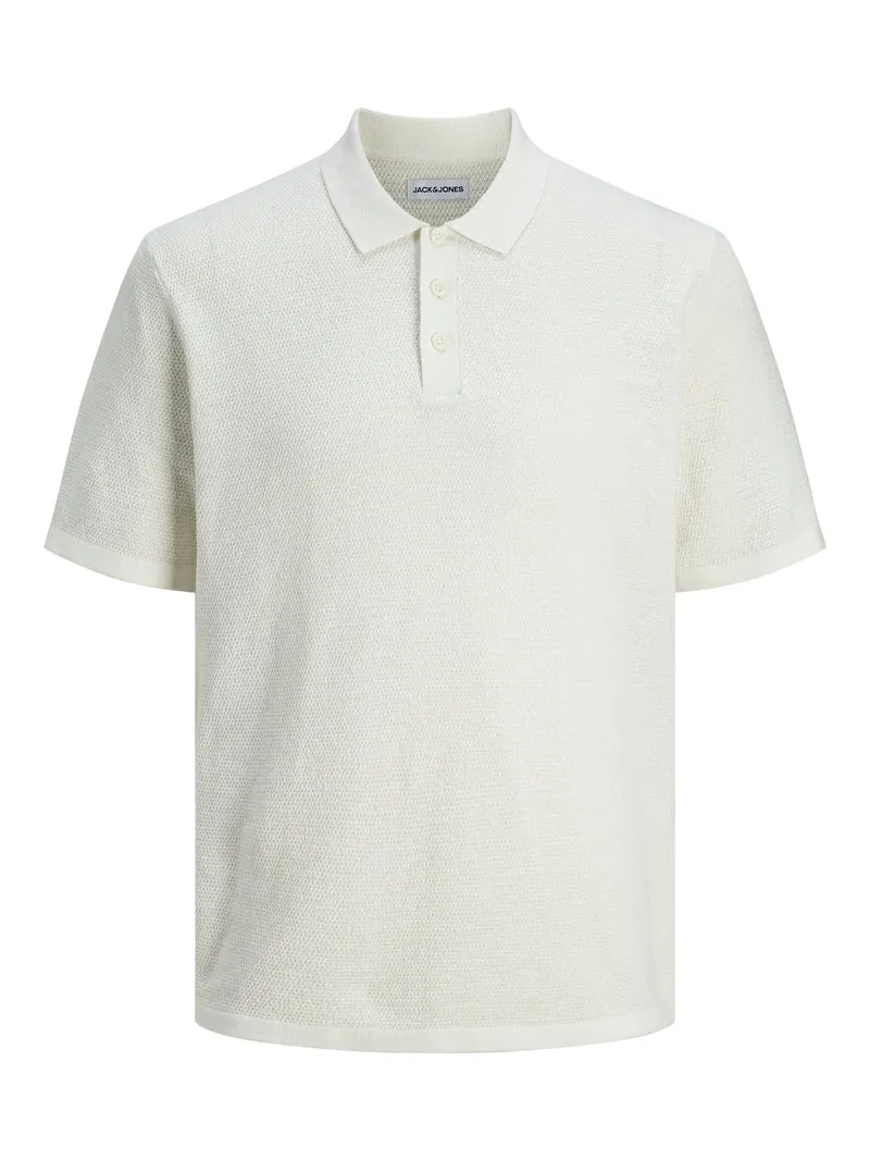 JJEGEORGE KNIT POLO SS SN, Cloud Dancer