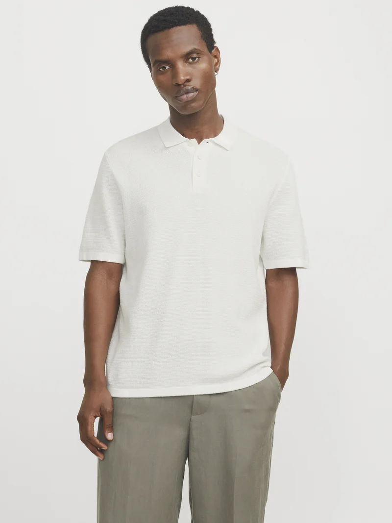 JJEGEORGE KNIT POLO SS SN, Cloud Dancer
