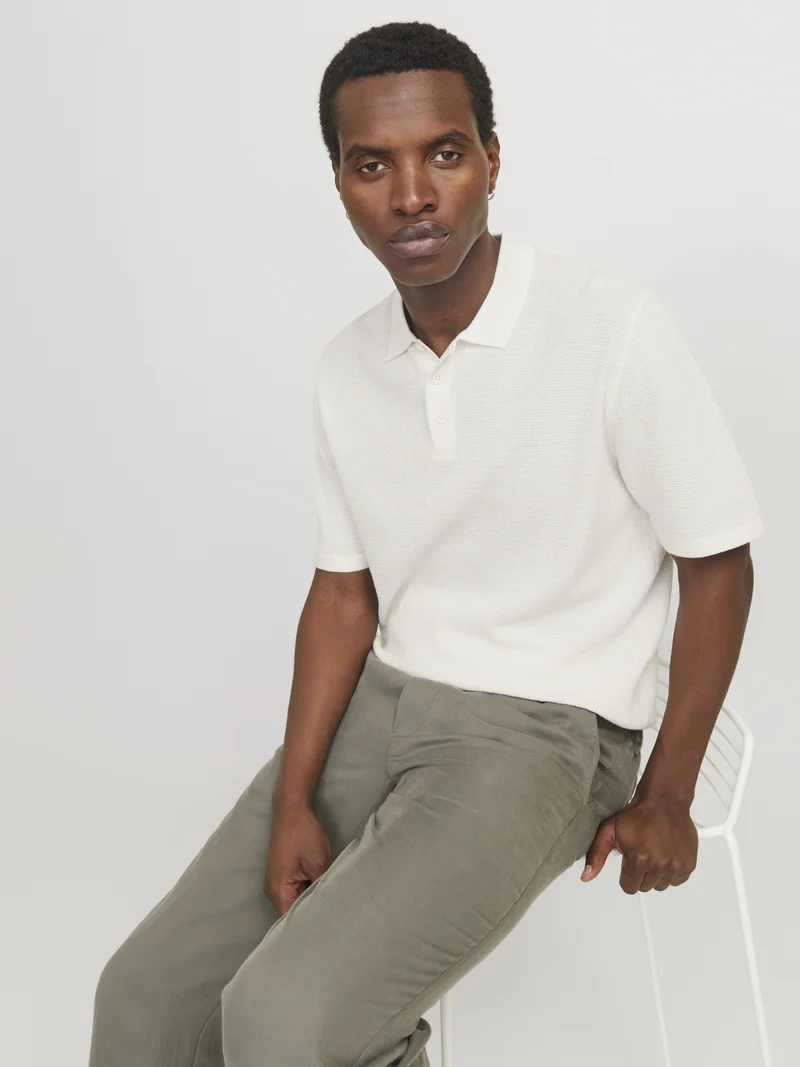 JJEGEORGE KNIT POLO SS SN, Cloud Dancer