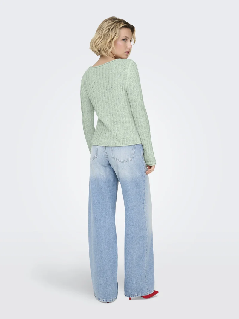 ONLPAMELA LS RIB O-NECK PULLOVER CC, Green Lily