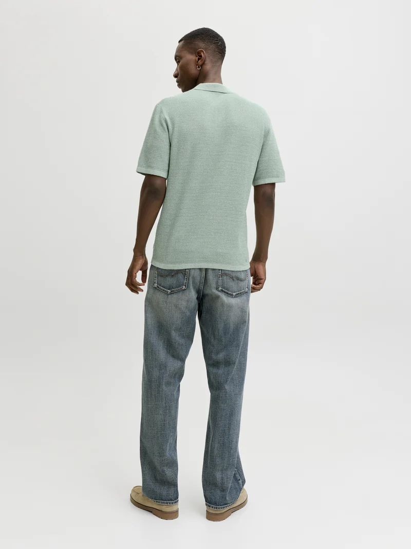 JJEGEORGE KNIT POLO SS SN, Granite Green/w. Cloud Dancer