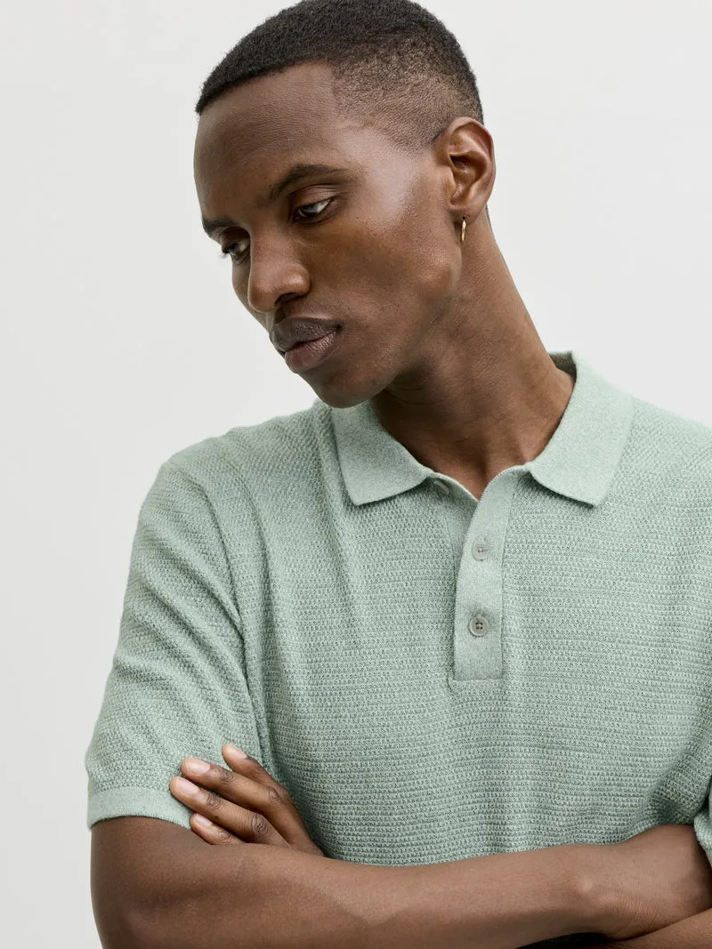 JJEGEORGE KNIT POLO SS SN, Granite Green/w. Cloud Dancer