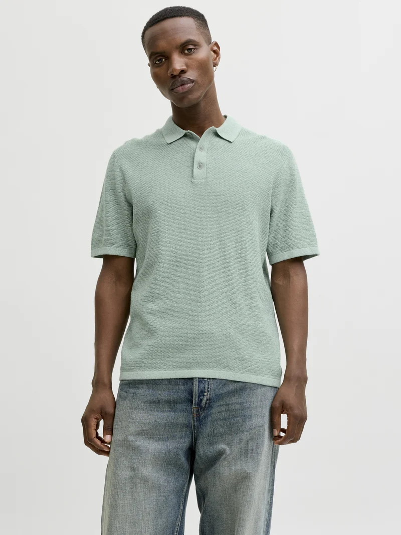 JJEGEORGE KNIT POLO SS SN, Granite Green/w. Cloud Dancer