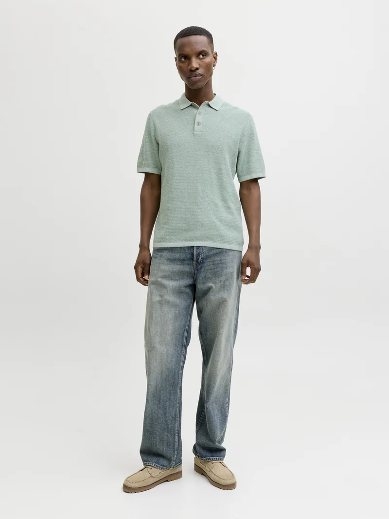 JJEGEORGE KNIT POLO SS SN, Granite Green/w. Cloud Dancer