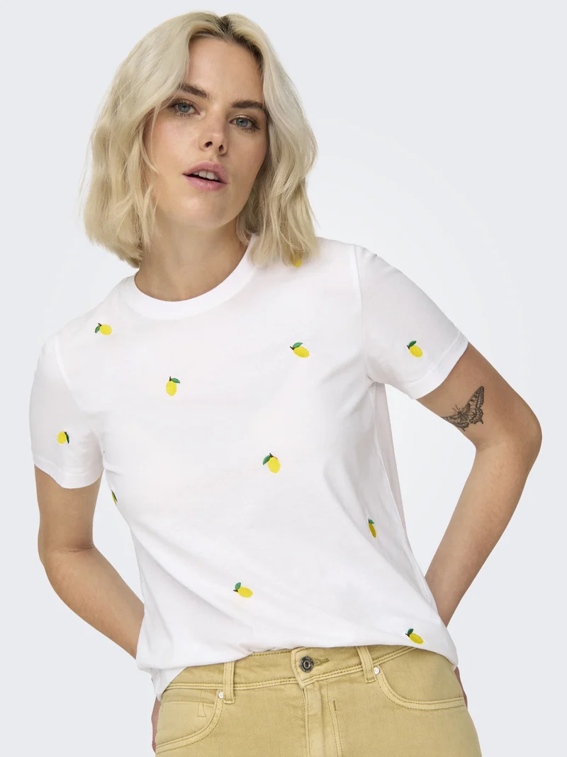 ONLKETTY S/S O-NECK TOP JRS NOOS, Bright White/Lemon