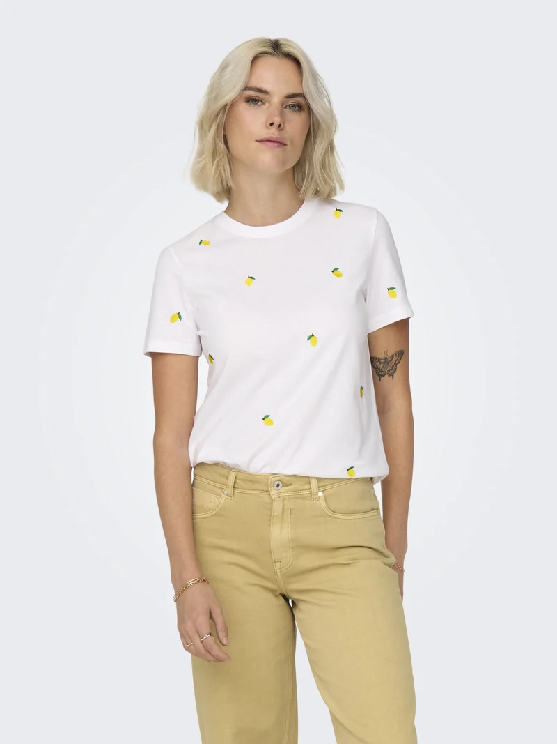 ONLKETTY S/S O-NECK TOP JRS NOOS, Bright White/Lemon