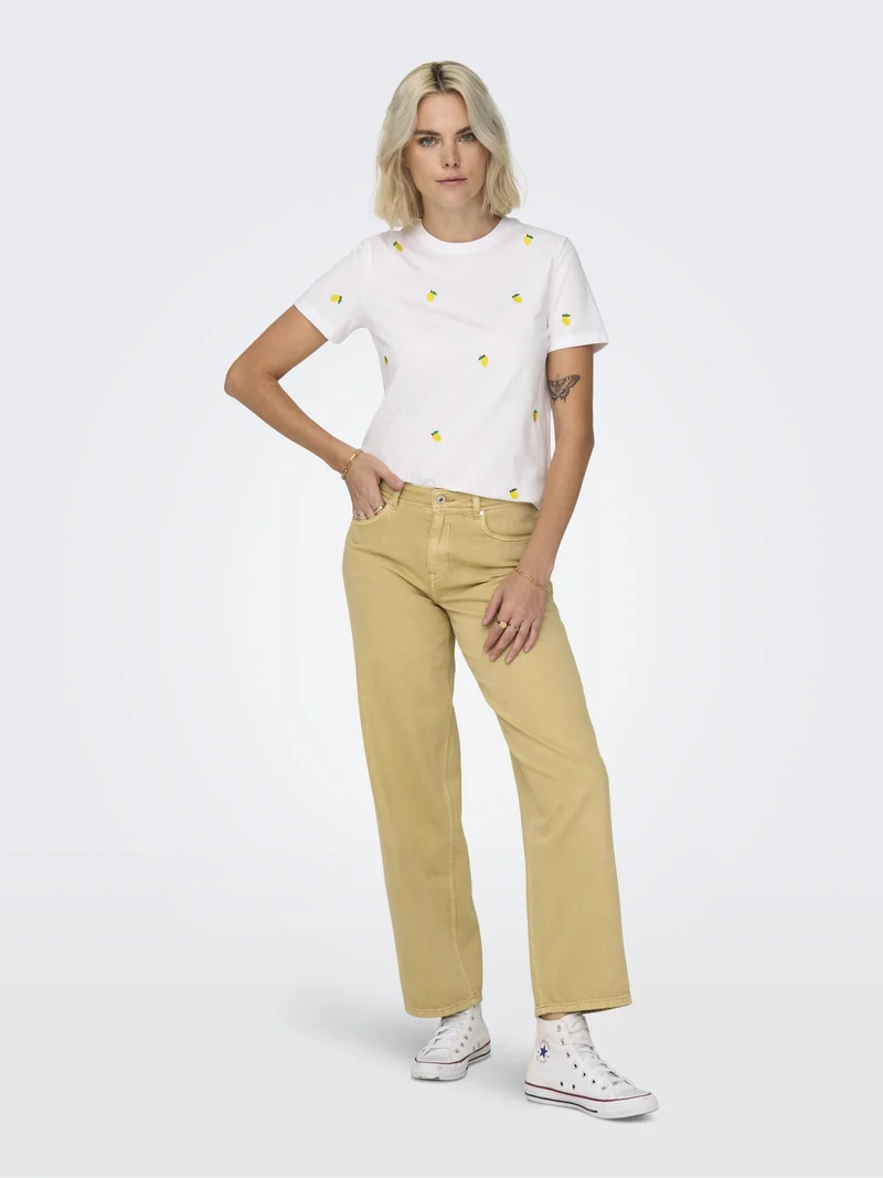 ONLKETTY S/S O-NECK TOP JRS NOOS, Bright White/Lemon