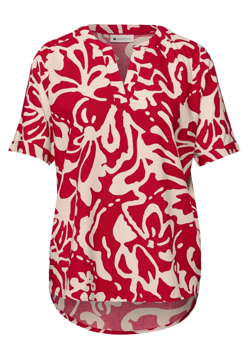 LTD QR Splitneck blouse w turn, salsa red