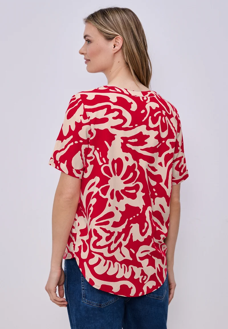 LTD QR Splitneck blouse w turn, salsa red