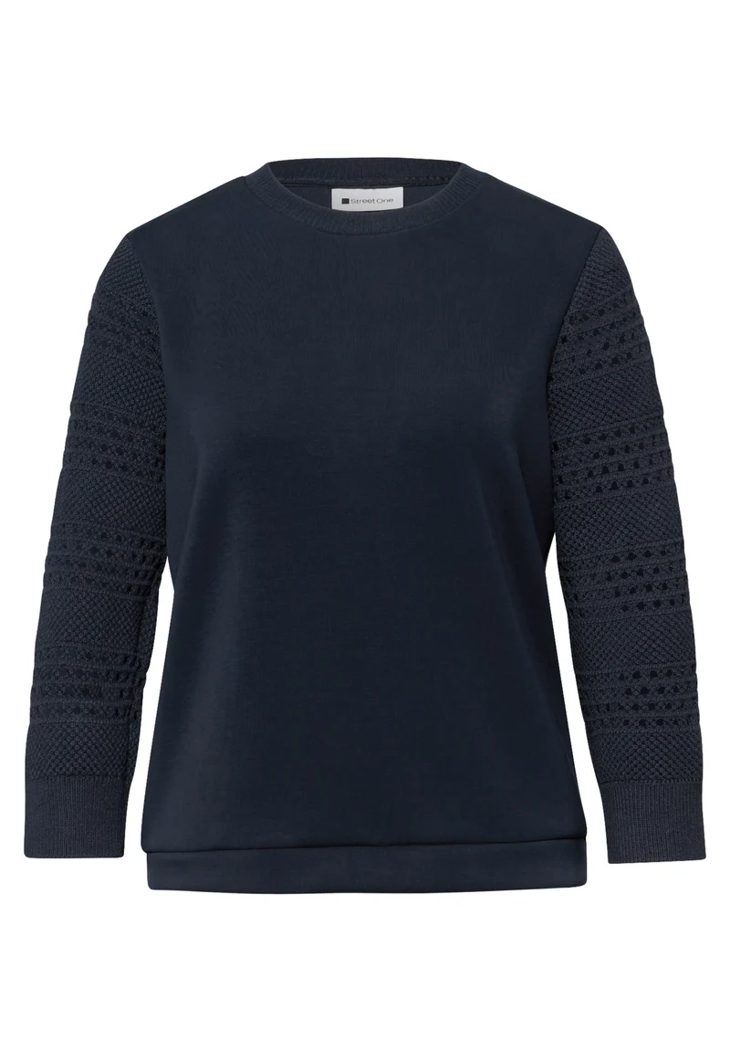 silk look shirt w.knit sleeves, shadowed navy