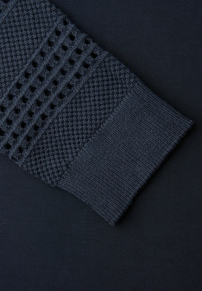 silk look shirt w.knit sleeves, shadowed navy
