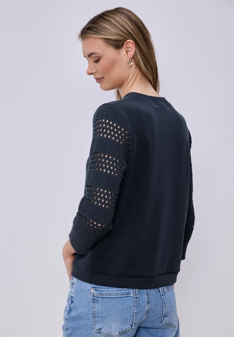 silk look shirt w.knit sleeves, shadowed navy