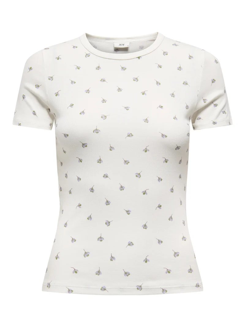 JDYLUCKY S/S O NECK TOP JRS NOOS, Cloud Dancer/POPPY FLOWER