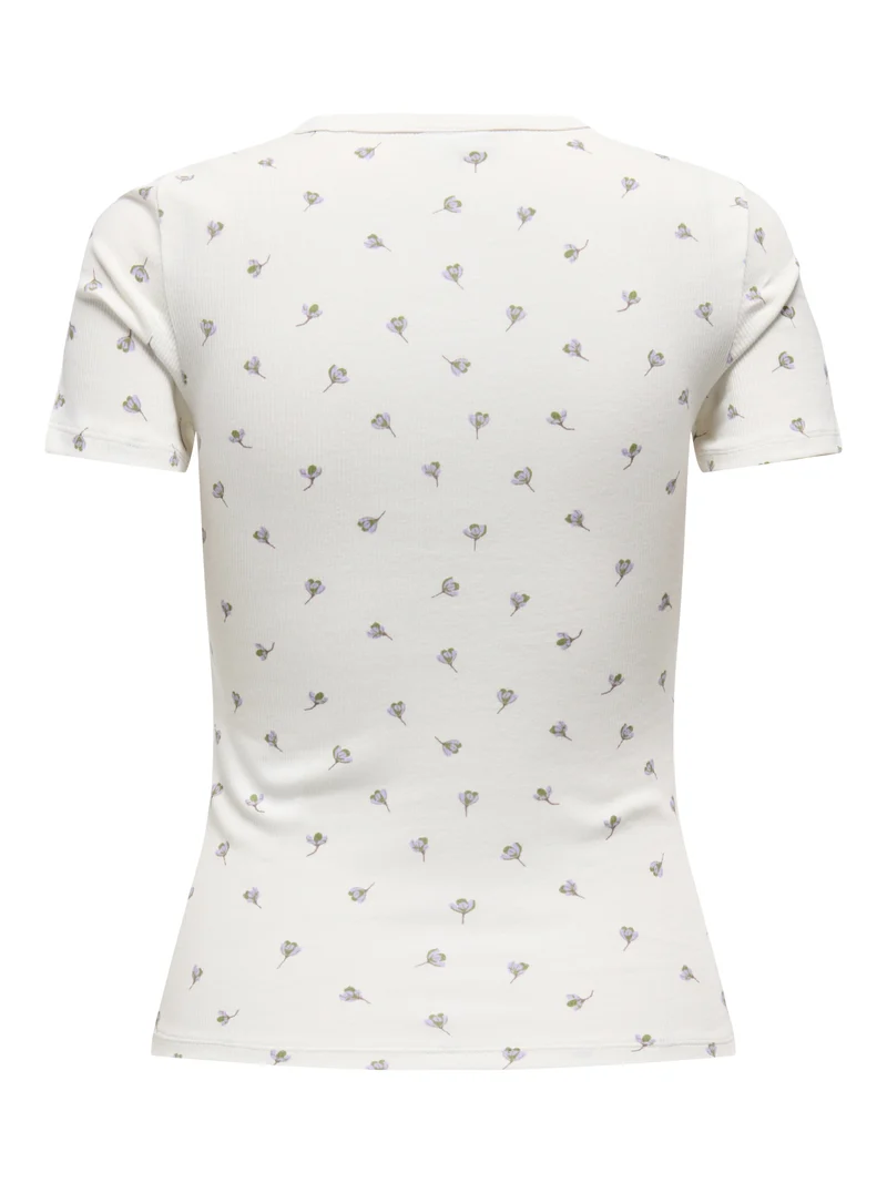 JDYLUCKY S/S O NECK TOP JRS NOOS, Cloud Dancer/POPPY FLOWER