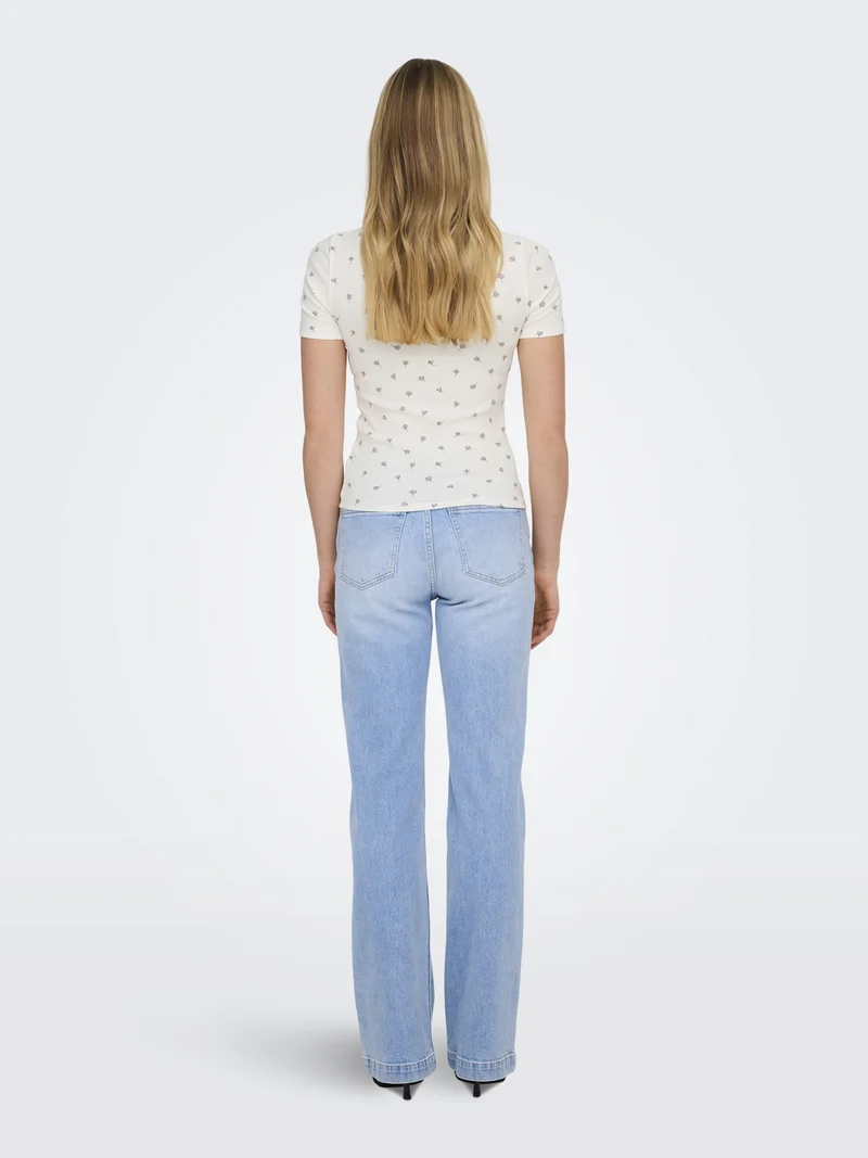 JDYLUCKY S/S O NECK TOP JRS NOOS, Cloud Dancer/POPPY FLOWER
