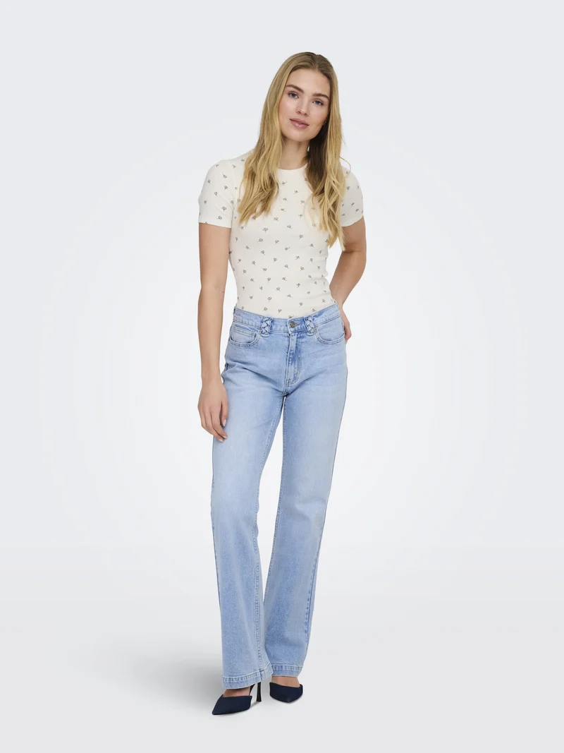JDYLUCKY S/S O NECK TOP JRS NOOS, Cloud Dancer/POPPY FLOWER